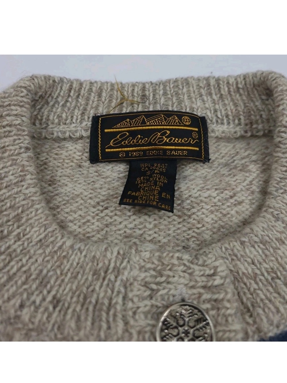 Vintage 80s 1989 Eddie Bauer Country Pattern Knit Cardigan Sweater Wool Rare USA - Picture 3 of 7